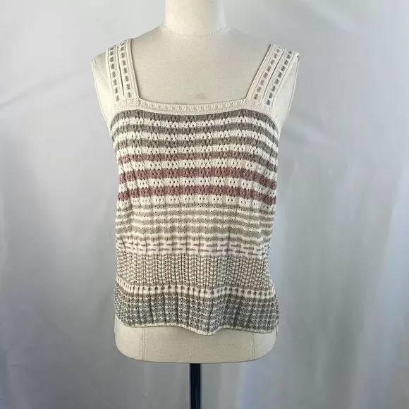 St. JohnTan Striped Shell / Cardigan Sweat Set With Tank Top