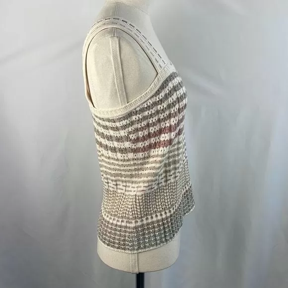 St. JohnTan Striped Shell / Cardigan Sweat Set With Tank Top