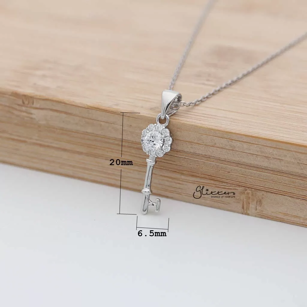 Sterling Silver C.Z Key Women's Necklace