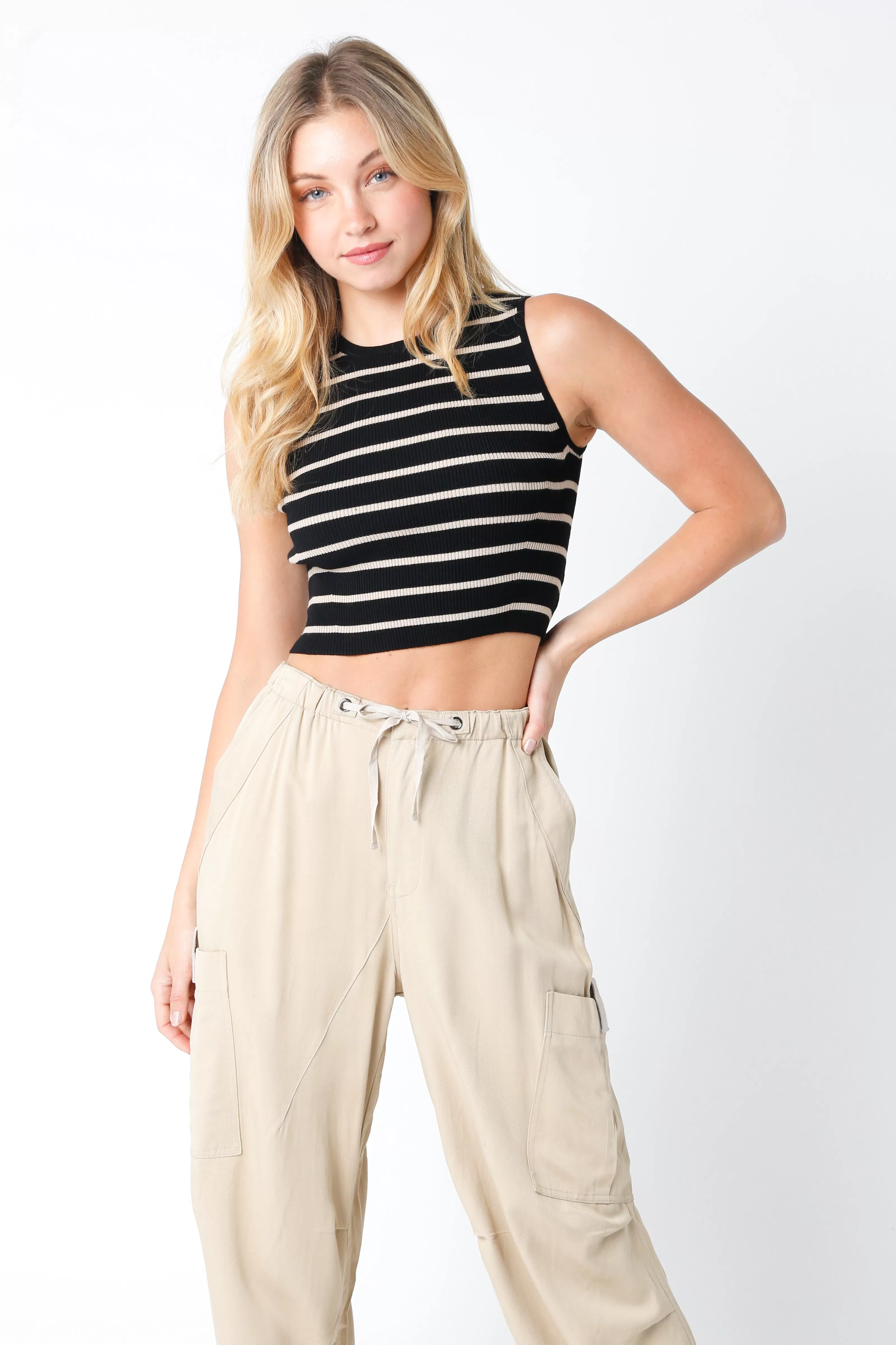 Stripe Fitted Cropped Tank