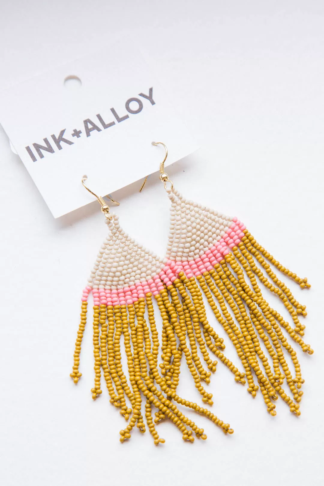 Stripe Fringe Earring, Ivory/Pink/Citron | Ink   Alloy