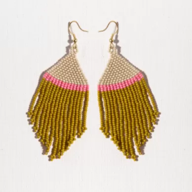 Stripe Fringe Earring, Ivory/Pink/Citron | Ink   Alloy