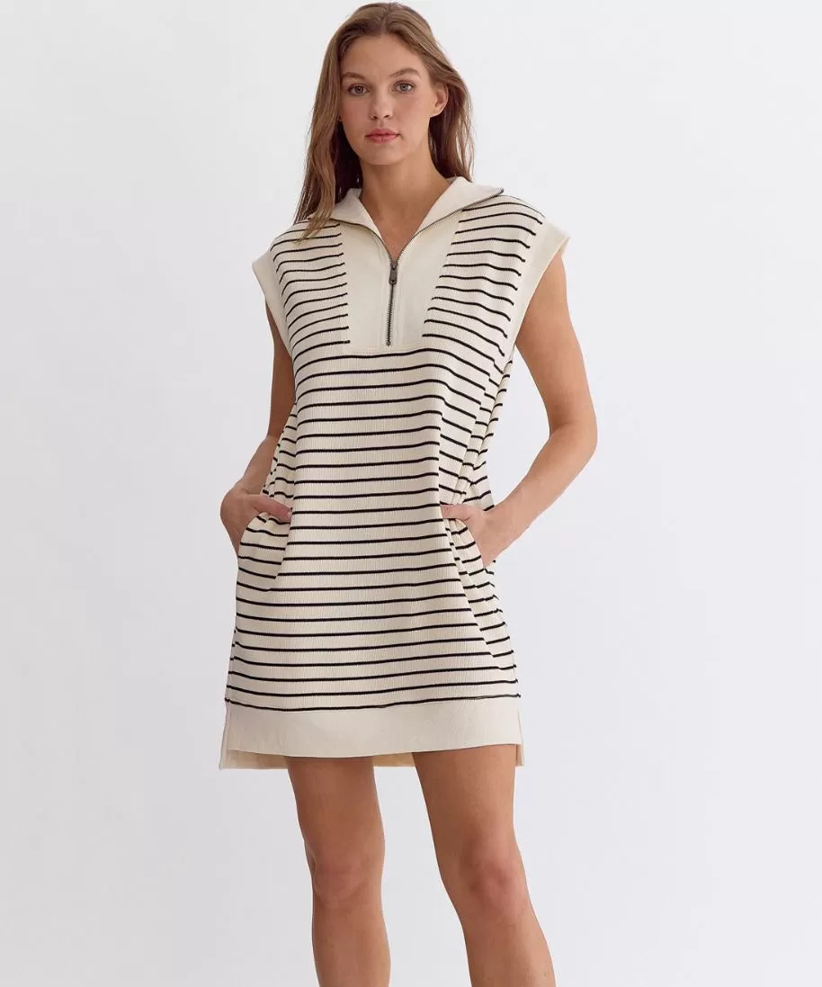 Striped Mini Dress - Cream/Black