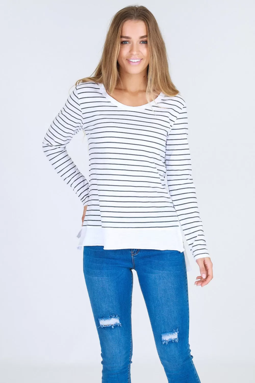 Strumpet Long Sleeve Tee - White  Stripe