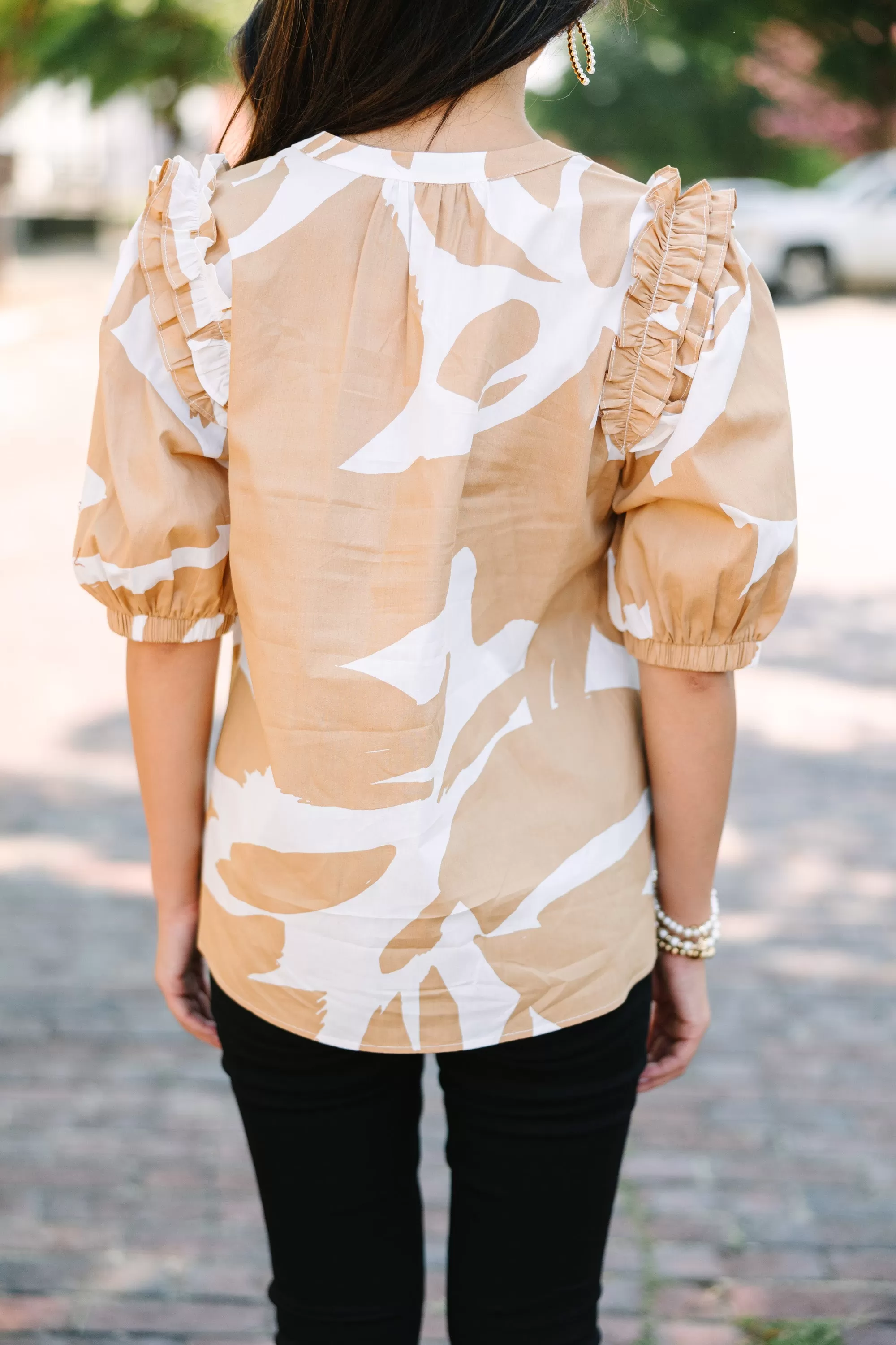 Sugarlips: Have It Your Way Camel Brown Abstract Blouse