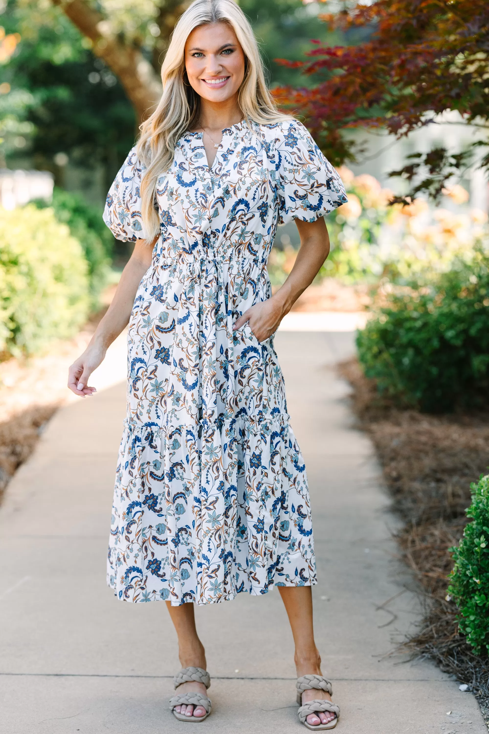 Sugarlips: It's A Match Off White Floral Midi Dress