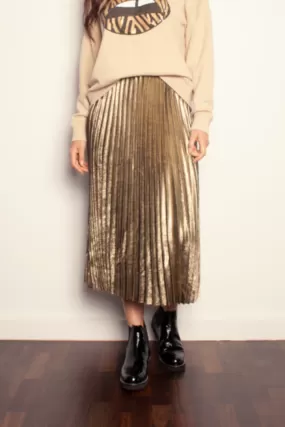 Sunray Bronze Pleated Midi Skirt