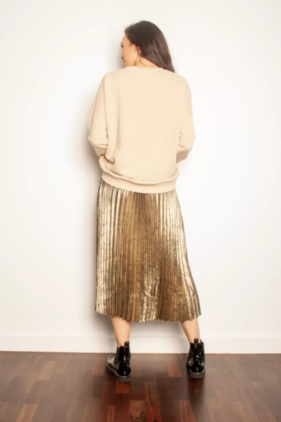 Sunray Bronze Pleated Midi Skirt