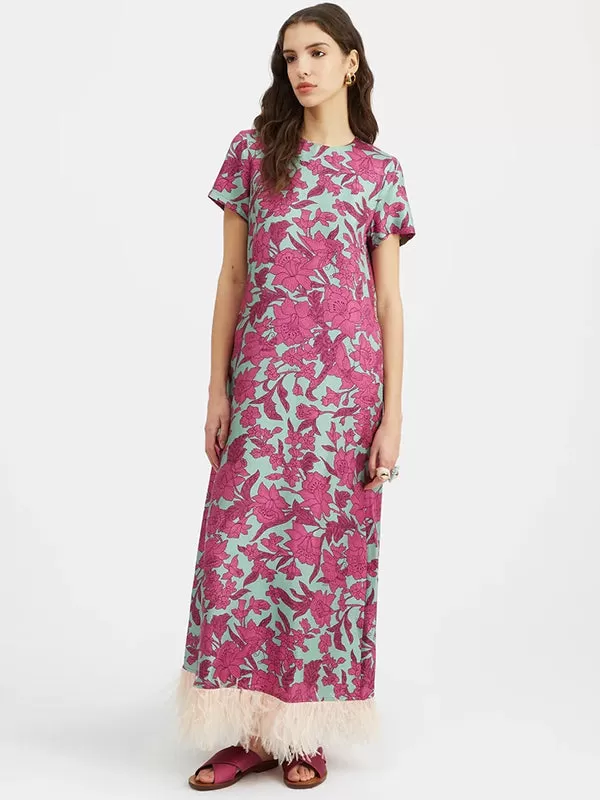 Swing Dress with Feathers in Lilium