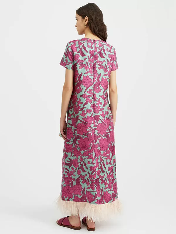 Swing Dress with Feathers in Lilium