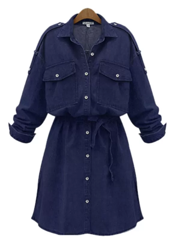 Take It Home Long-sleeve Waist Jeans Dress