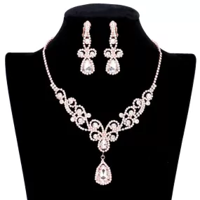 Teardrop Crystal Rhinestone Vine Drop Necklace Earring Set