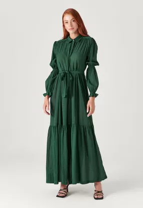 Textured Seersucker  Long Maxi Shirt Dress