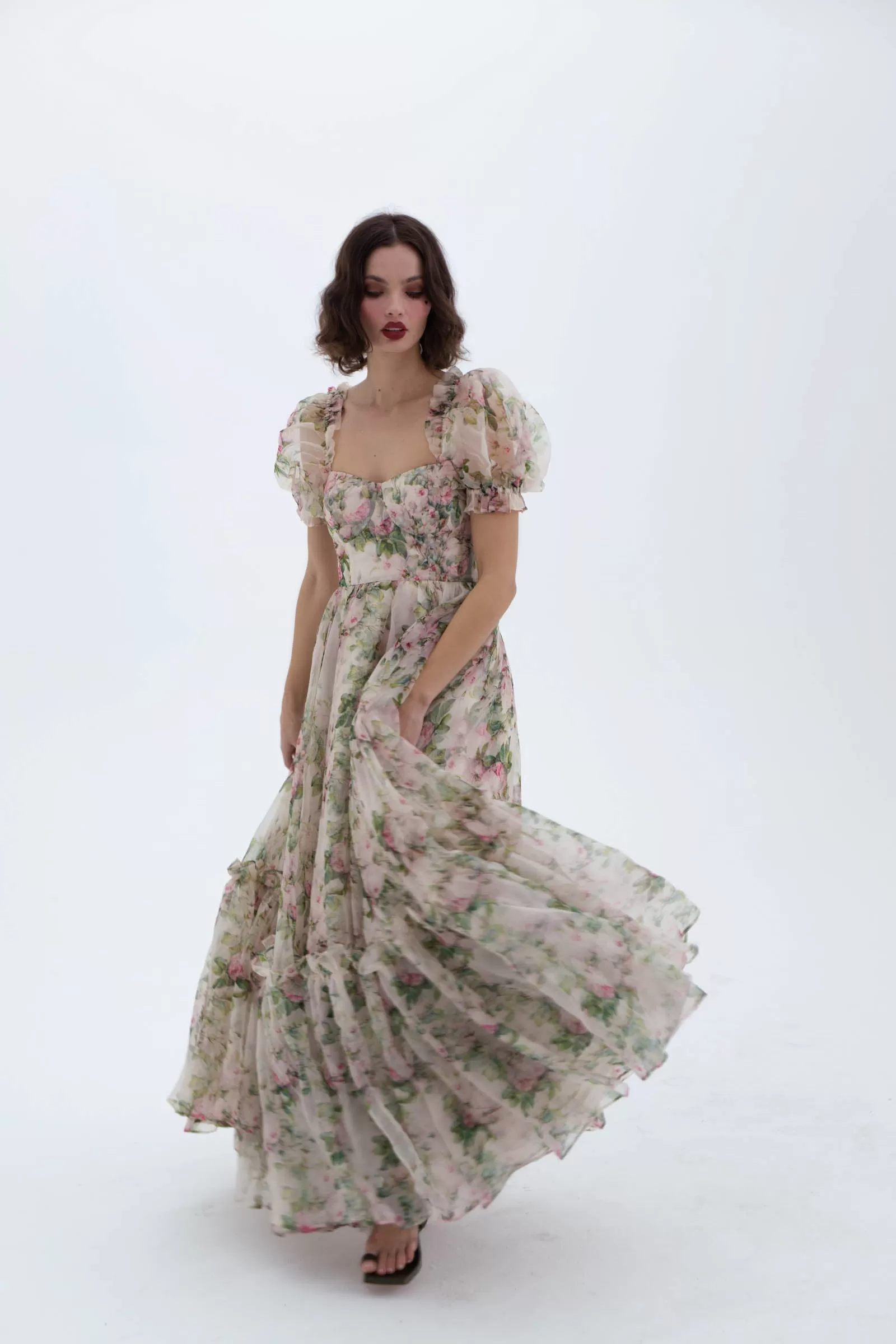 The Garden Roses Silk Gauze Ritz Gown