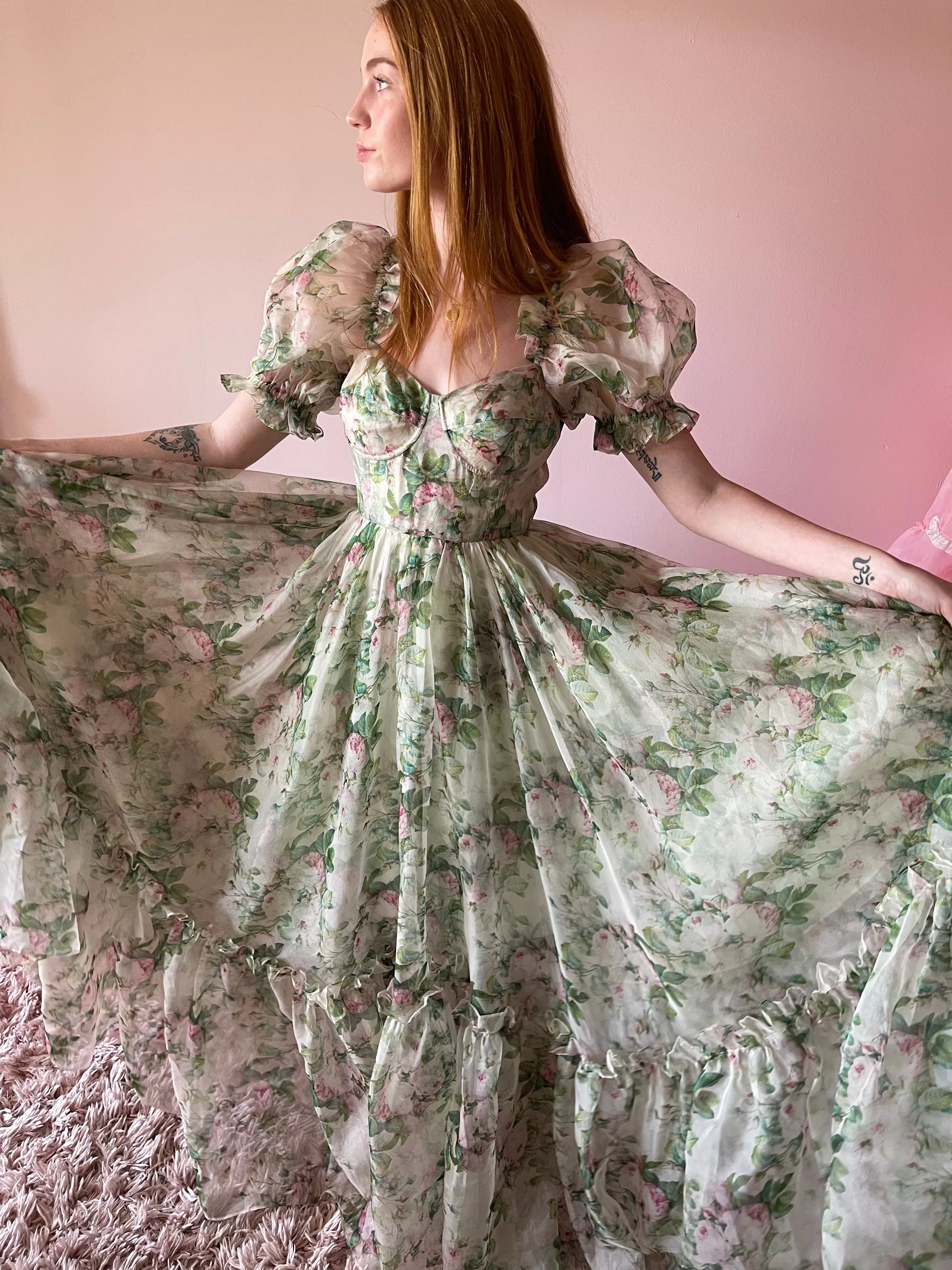 The Garden Roses Silk Gauze Ritz Gown