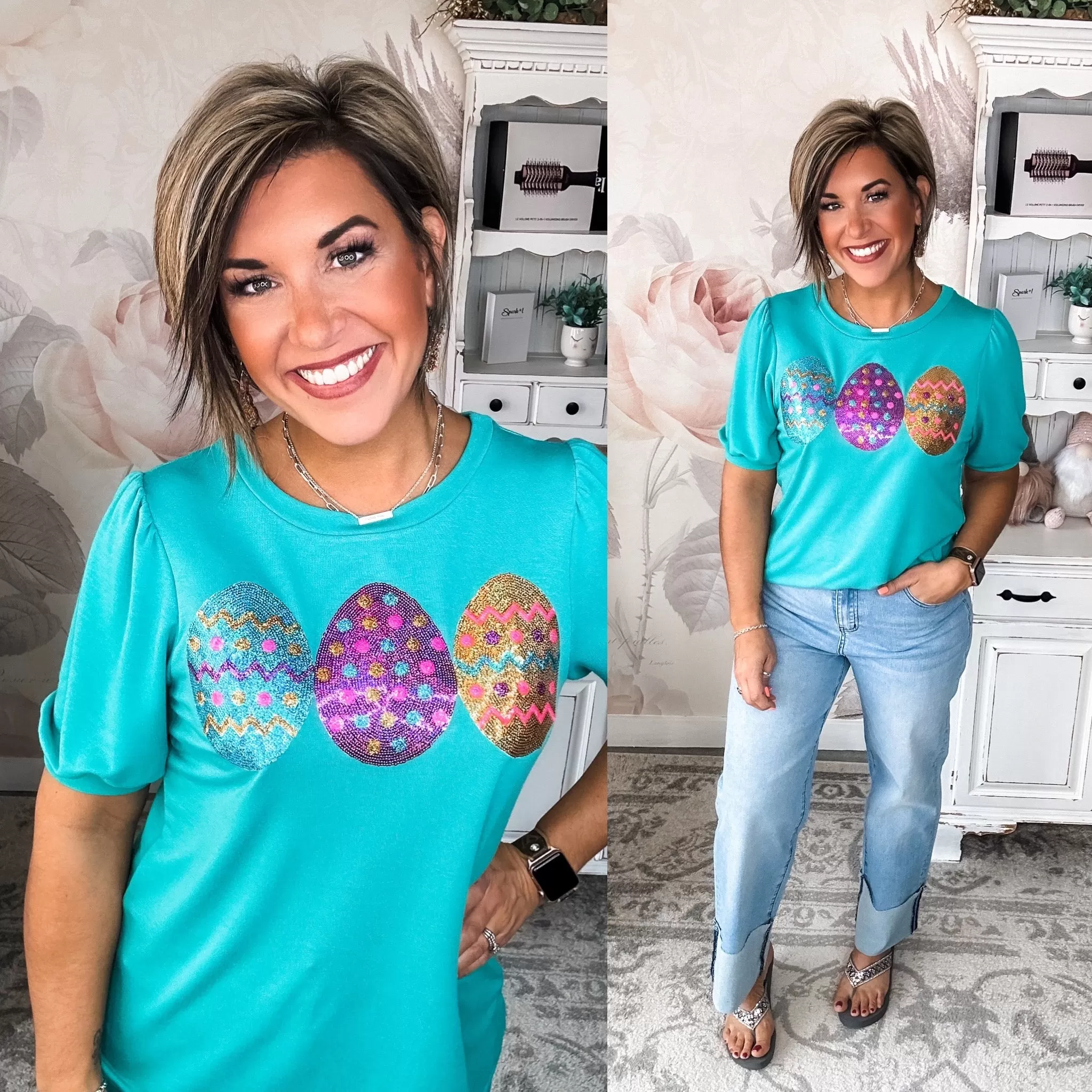 The Good Egg Sequin Puff Sleeve Top