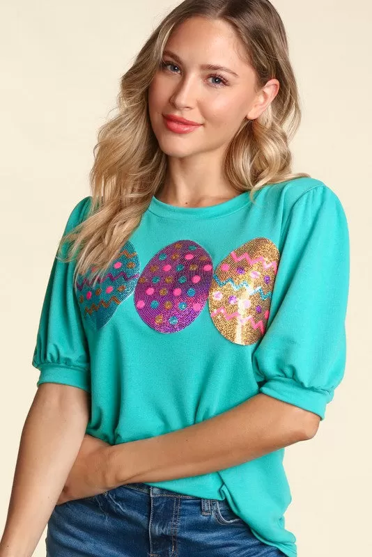 The Good Egg Sequin Puff Sleeve Top