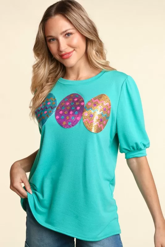 The Good Egg Sequin Puff Sleeve Top