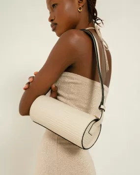 The I Pleated Cream Leather Shoulder Bag