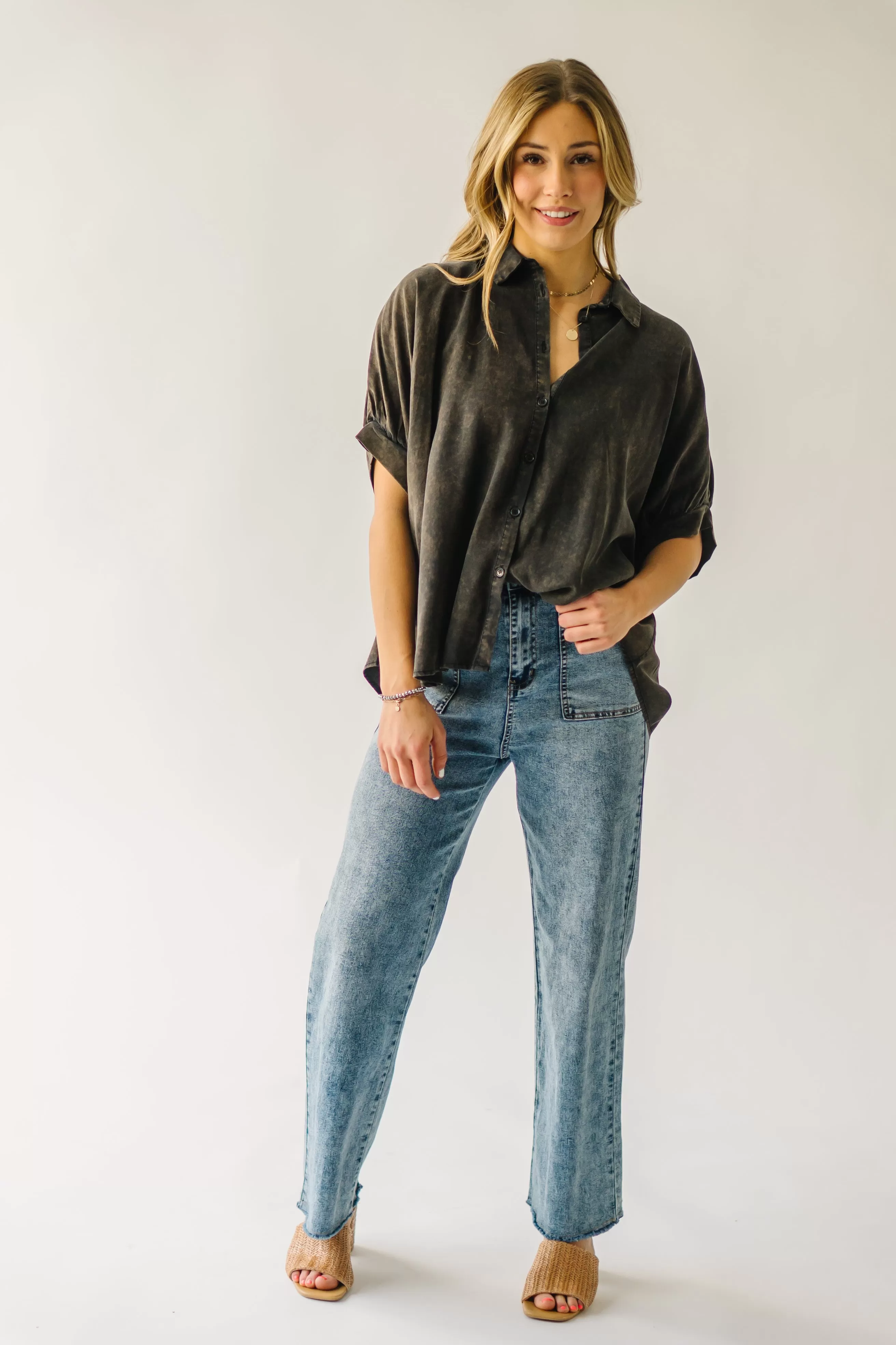 The Lowen Oversized Button-Up Blouse in Washed Black