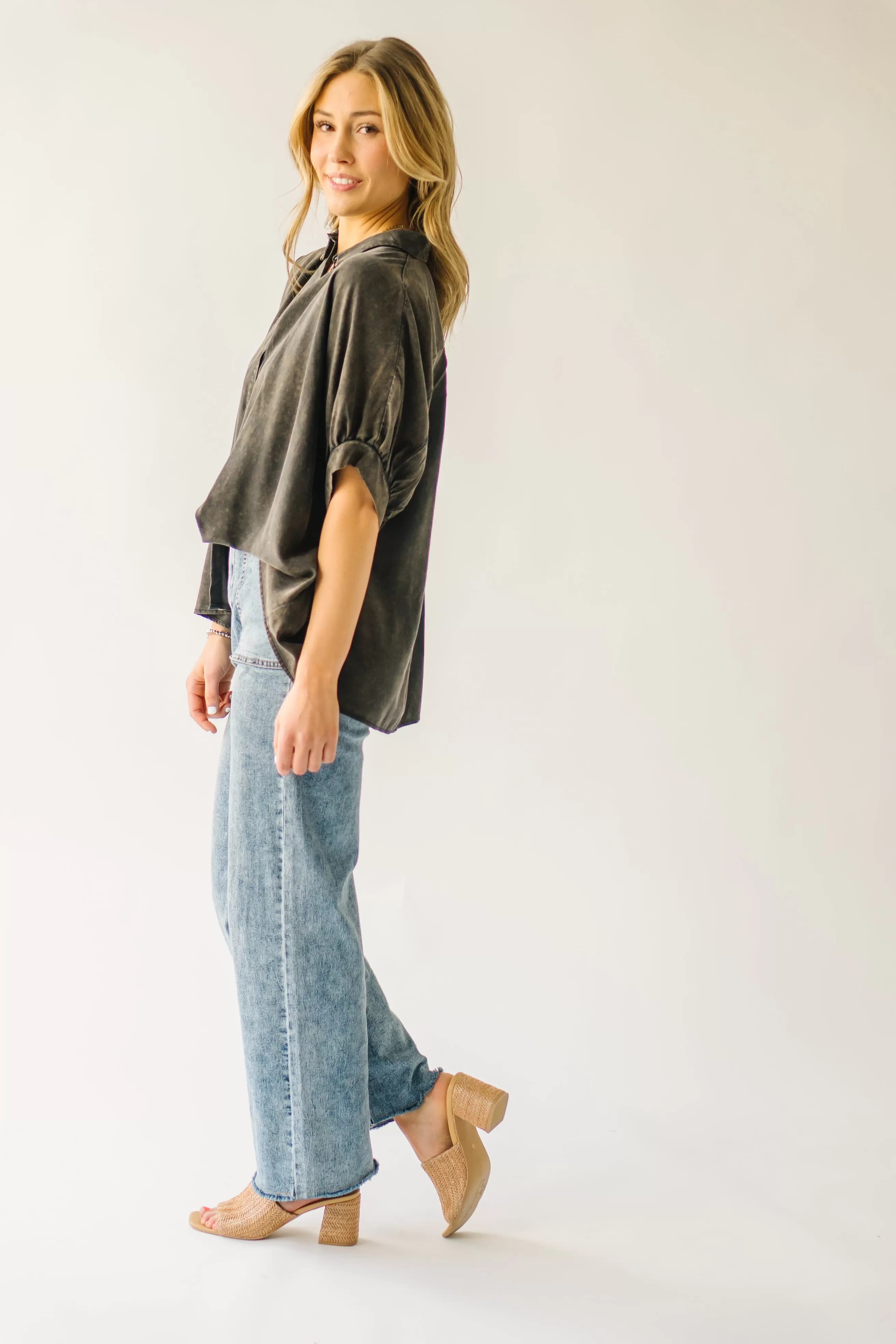 The Lowen Oversized Button-Up Blouse in Washed Black