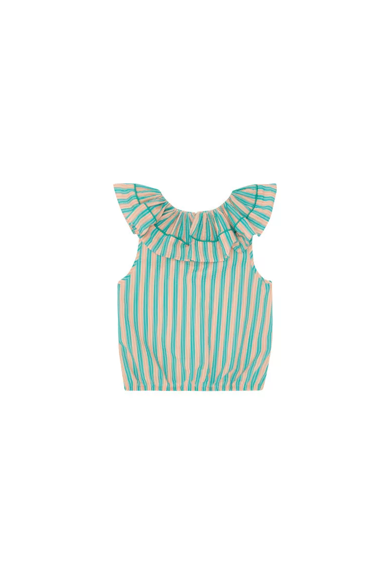 THE MIDDLE DAUGHTER SS24 PEAK FLOW Top in JUST PEACHY THE POOL STRIPE SEERSUCKER