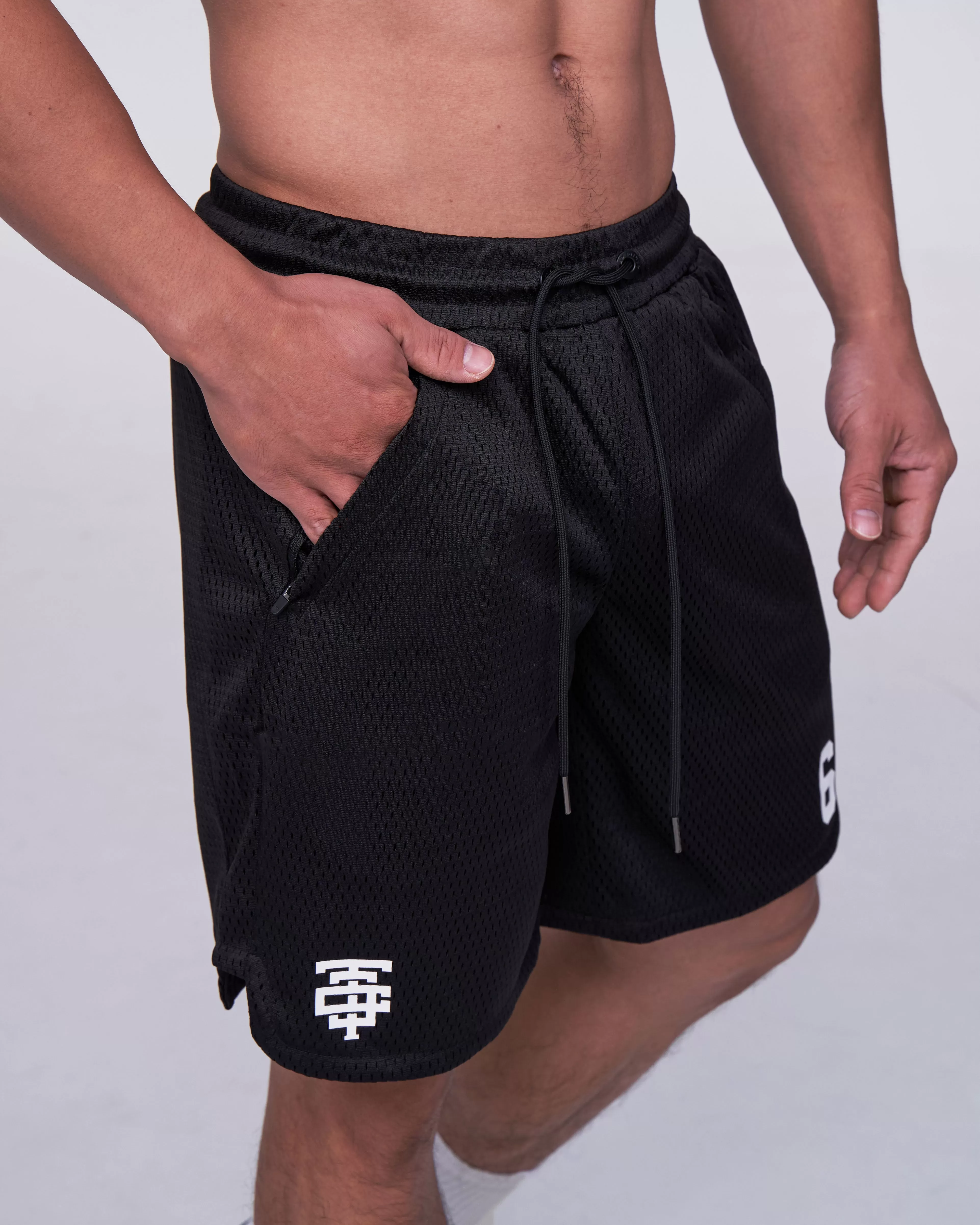 TJTC Double Mesh Curve Hem Shorts