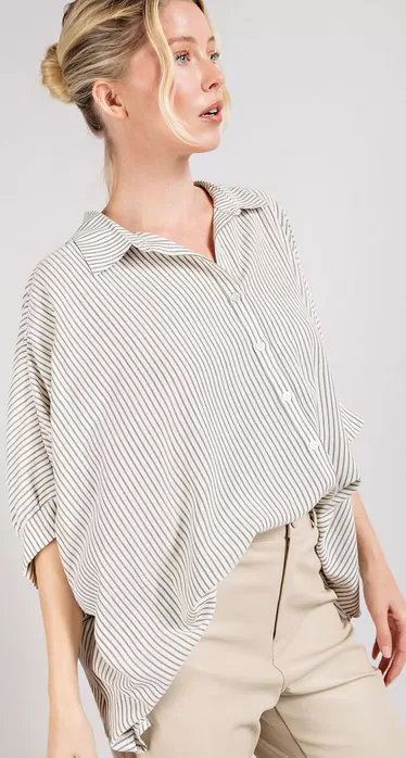 Tori Short Sleeve Button Down in Black Stripe