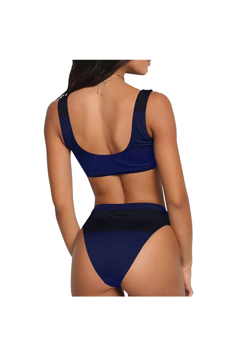 Tri-Blue Sport Top & High-Waist Bikini Swimsuit