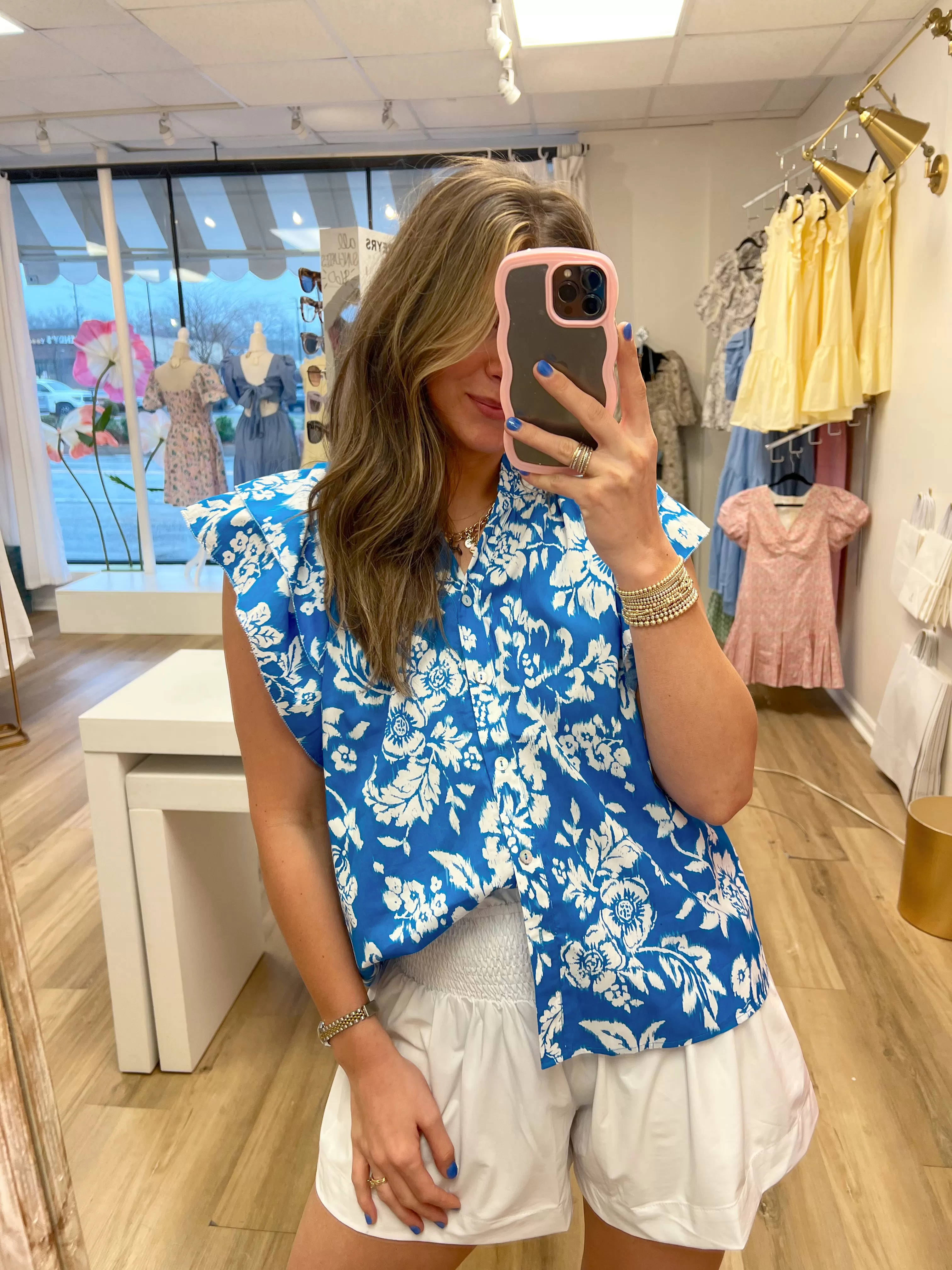 Tropics Button Down Floral Top