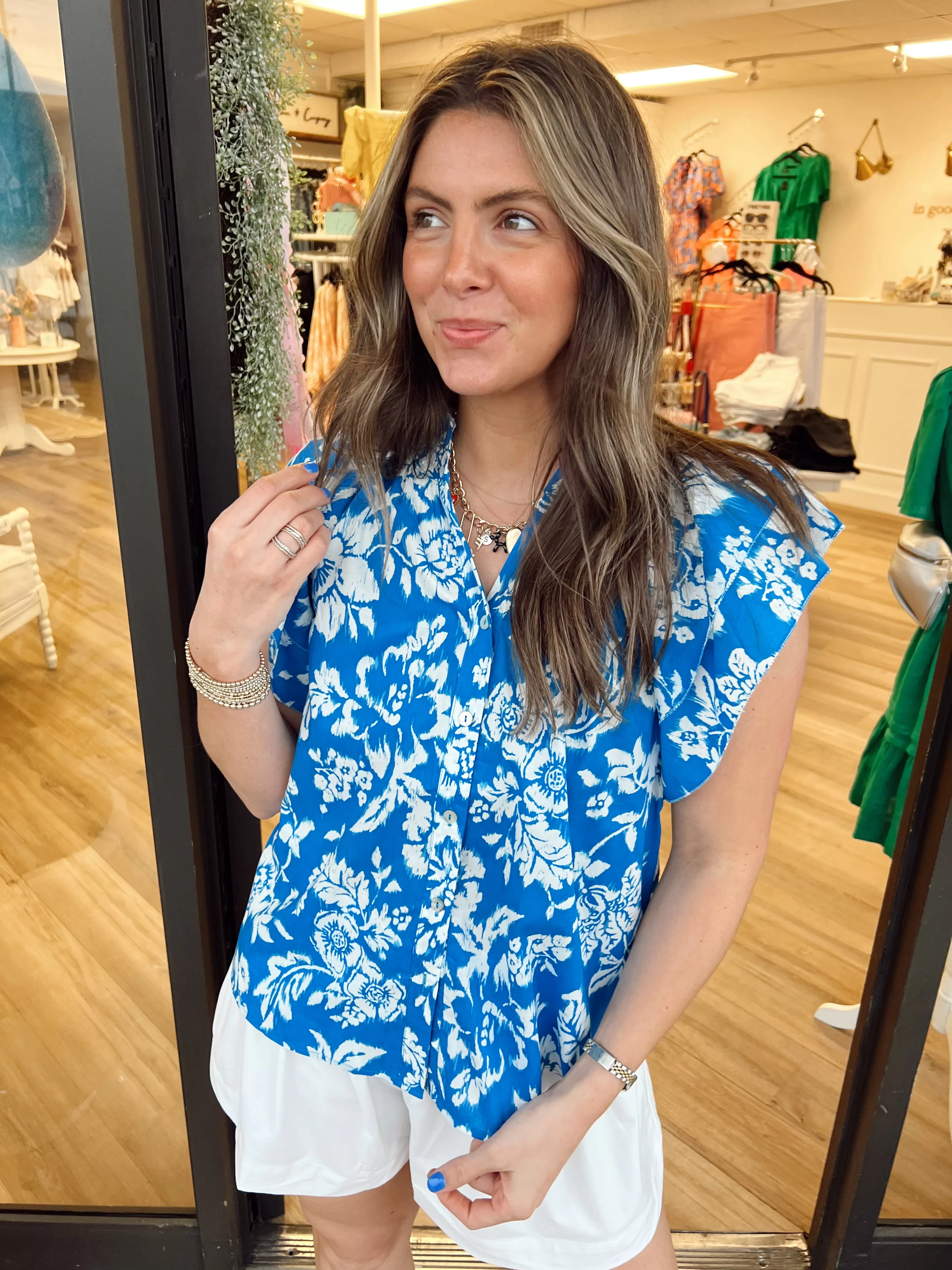 Tropics Button Down Floral Top