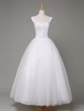 Tulle Wedding Dress Sweatheart Beading Ball Gown Floor Length Bridal Dress