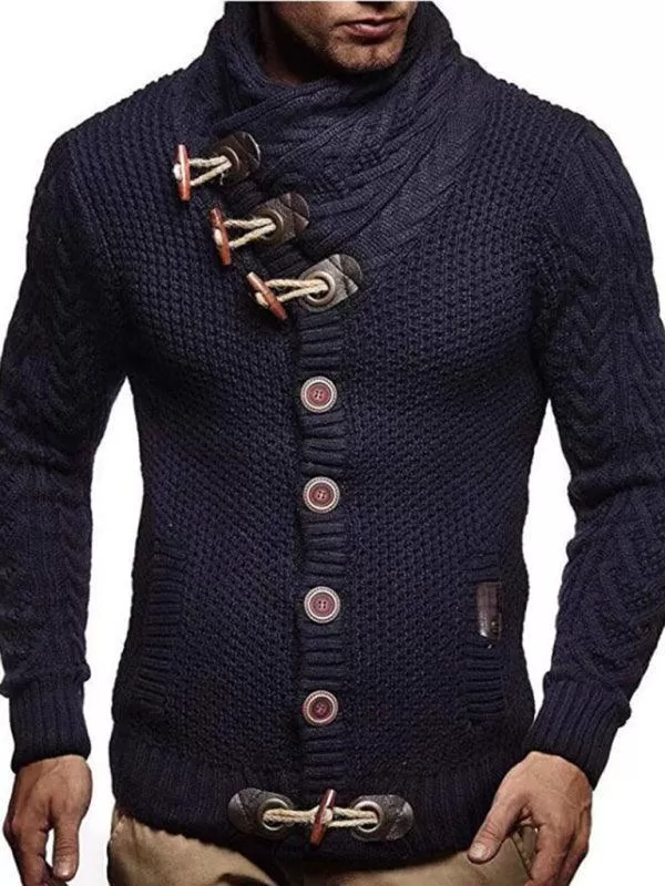 Turtleneck Button Men Cardigan Sweater