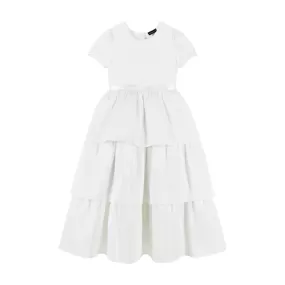 Tween Puff Sleeve Satin Tiered Dress (Size 7-16) | White