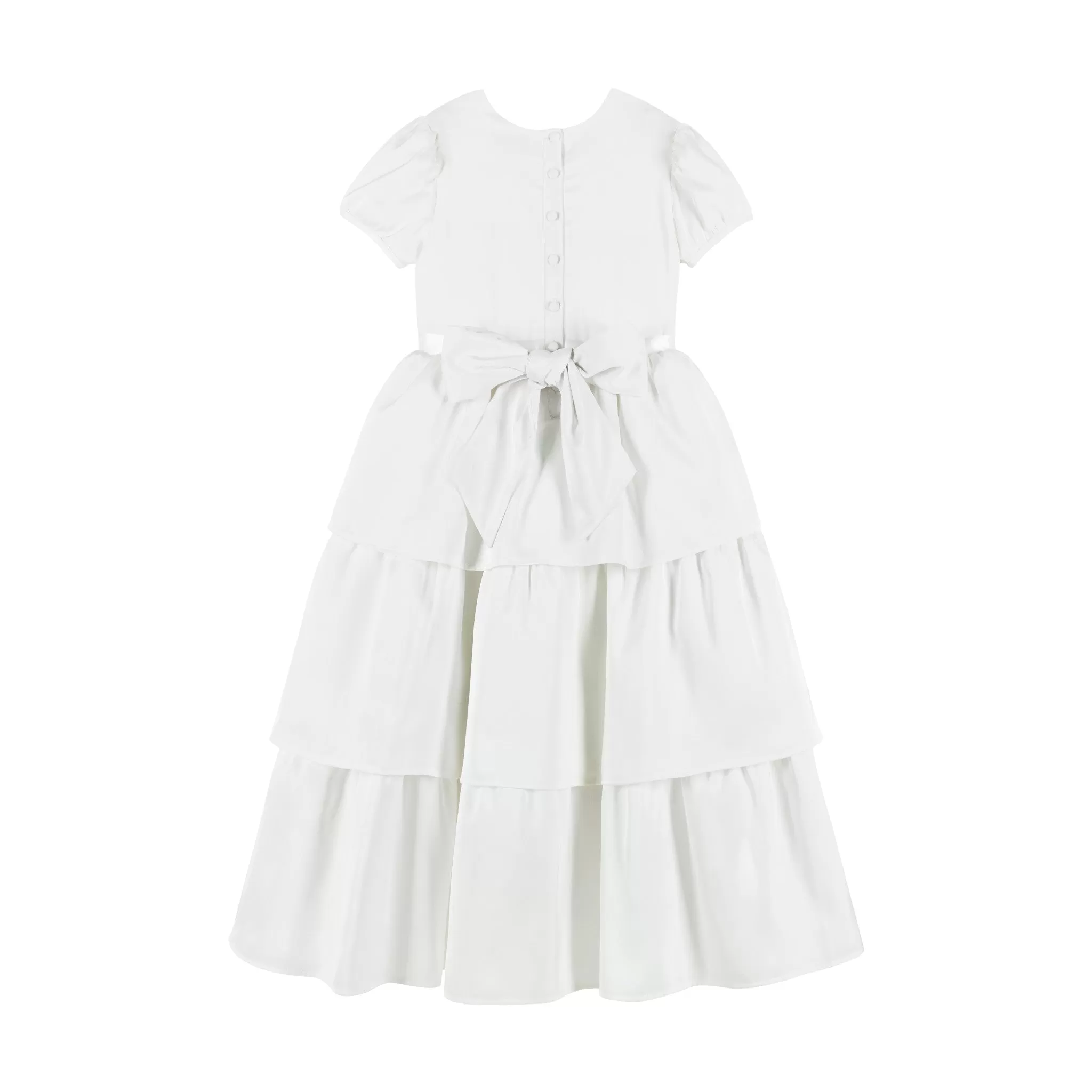 Tween Puff Sleeve Satin Tiered Dress (Size 7-16) | White