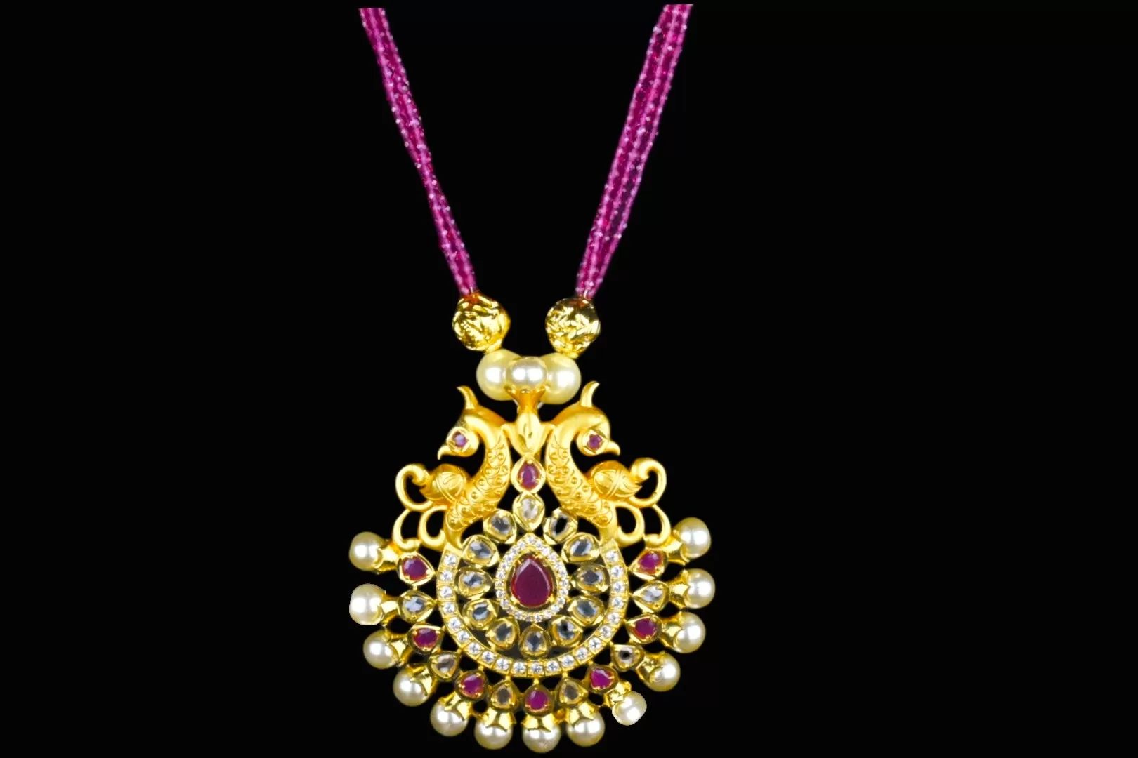 Uncut American Diamonds Pendent Set With Ruby Necklace By Asp Fashion Jewellery