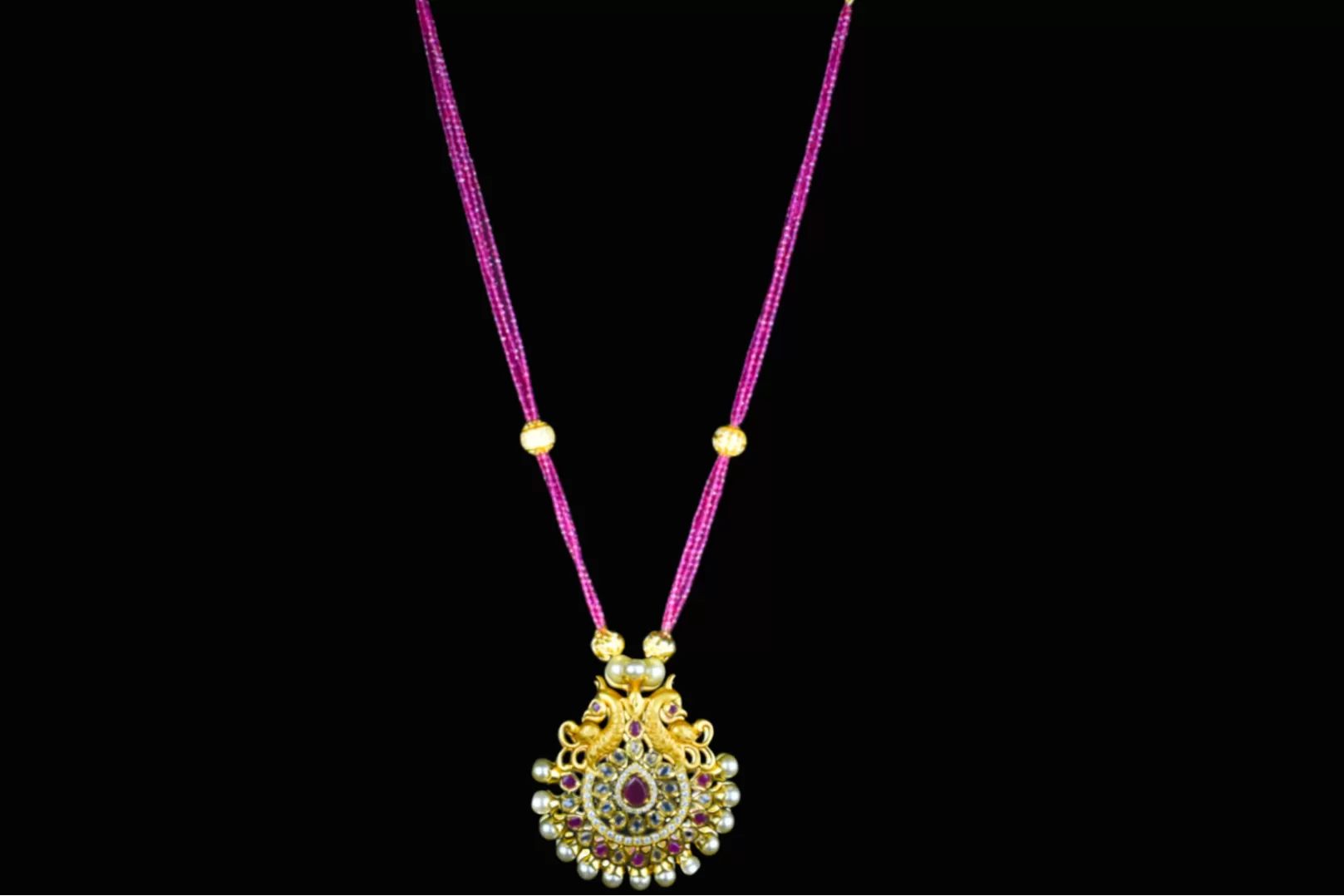 Uncut American Diamonds Pendent Set With Ruby Necklace By Asp Fashion Jewellery