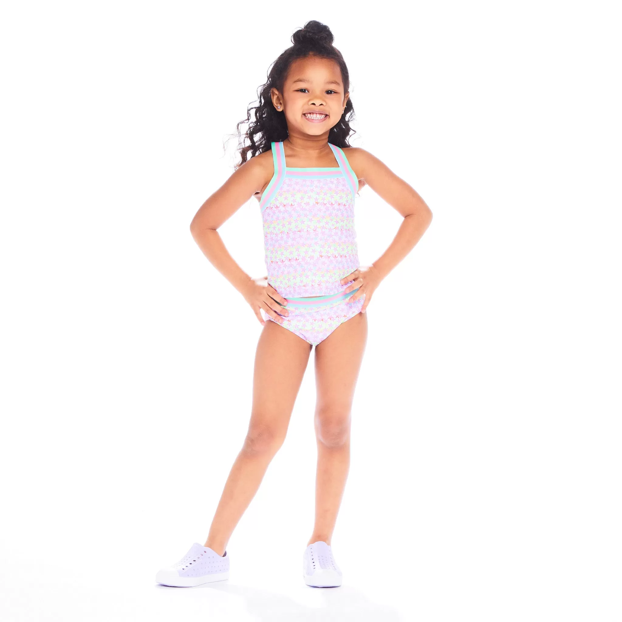 UPF 50  Reversible Starfish Print Swim Suit | Green Pink