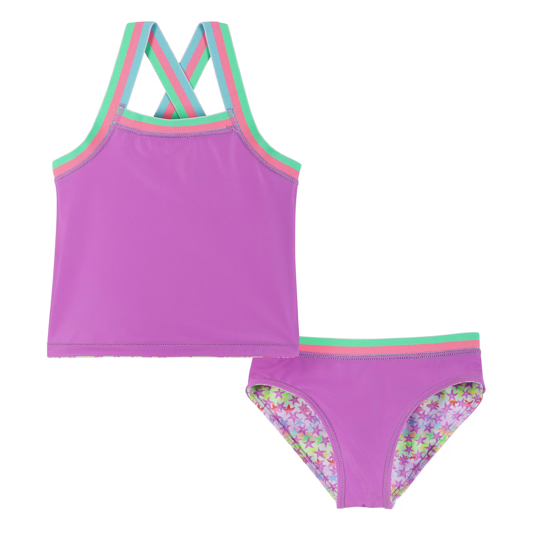 UPF 50  Reversible Starfish Print Swim Suit | Green Pink