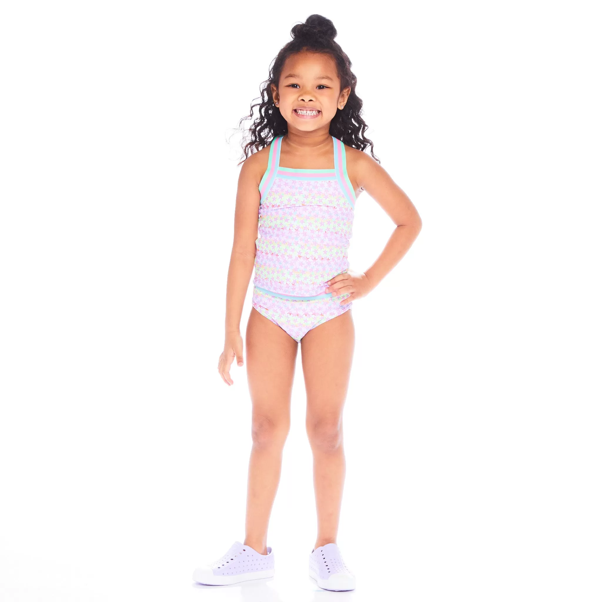 UPF 50  Reversible Starfish Print Swim Suit | Green Pink