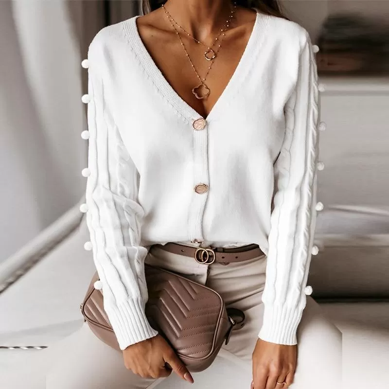 V-Neck Cardigan Sweater Top For Women