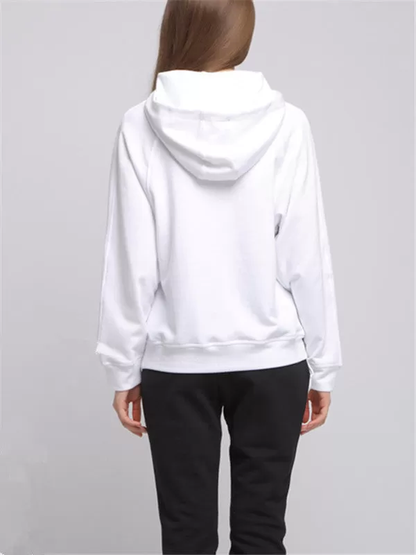 V-neck Zipper Design White Hooded Sweatshirt