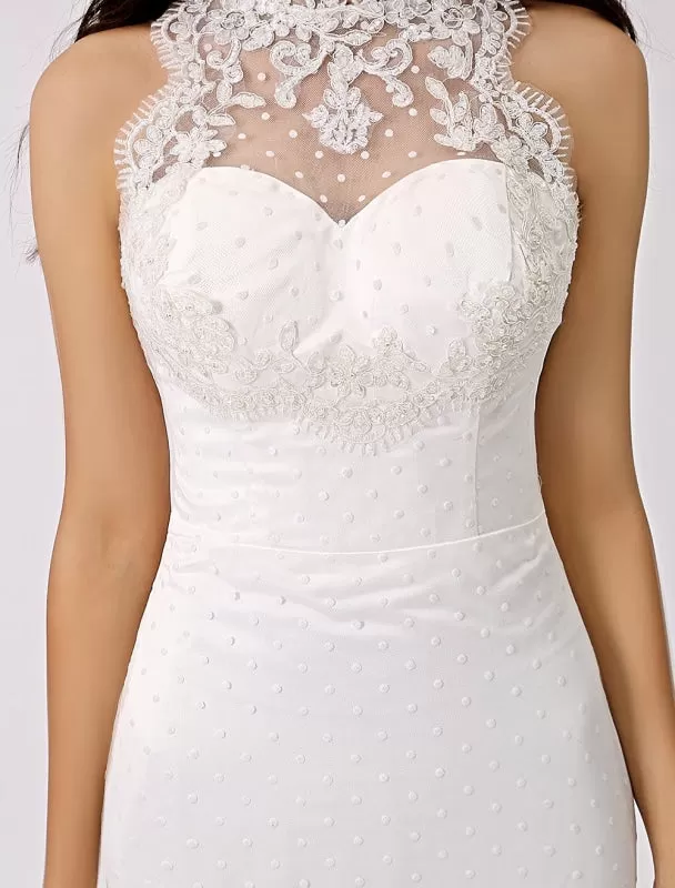 Vintage Inspired Illusion Neck Sheath/Column Wedding Dress With Lace Overlay Exclusive