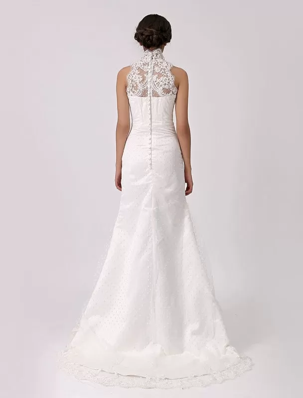 Vintage Inspired Illusion Neck Sheath/Column Wedding Dress With Lace Overlay Exclusive