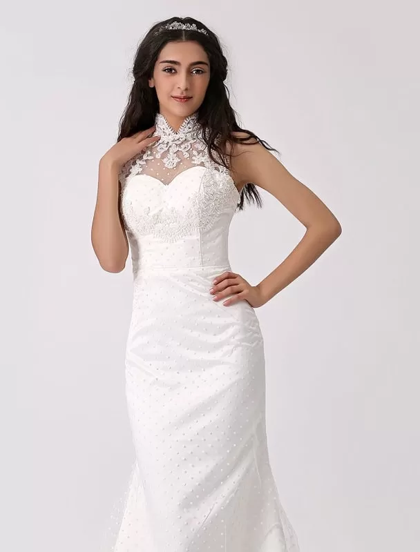 Vintage Inspired Illusion Neck Sheath/Column Wedding Dress With Lace Overlay Exclusive