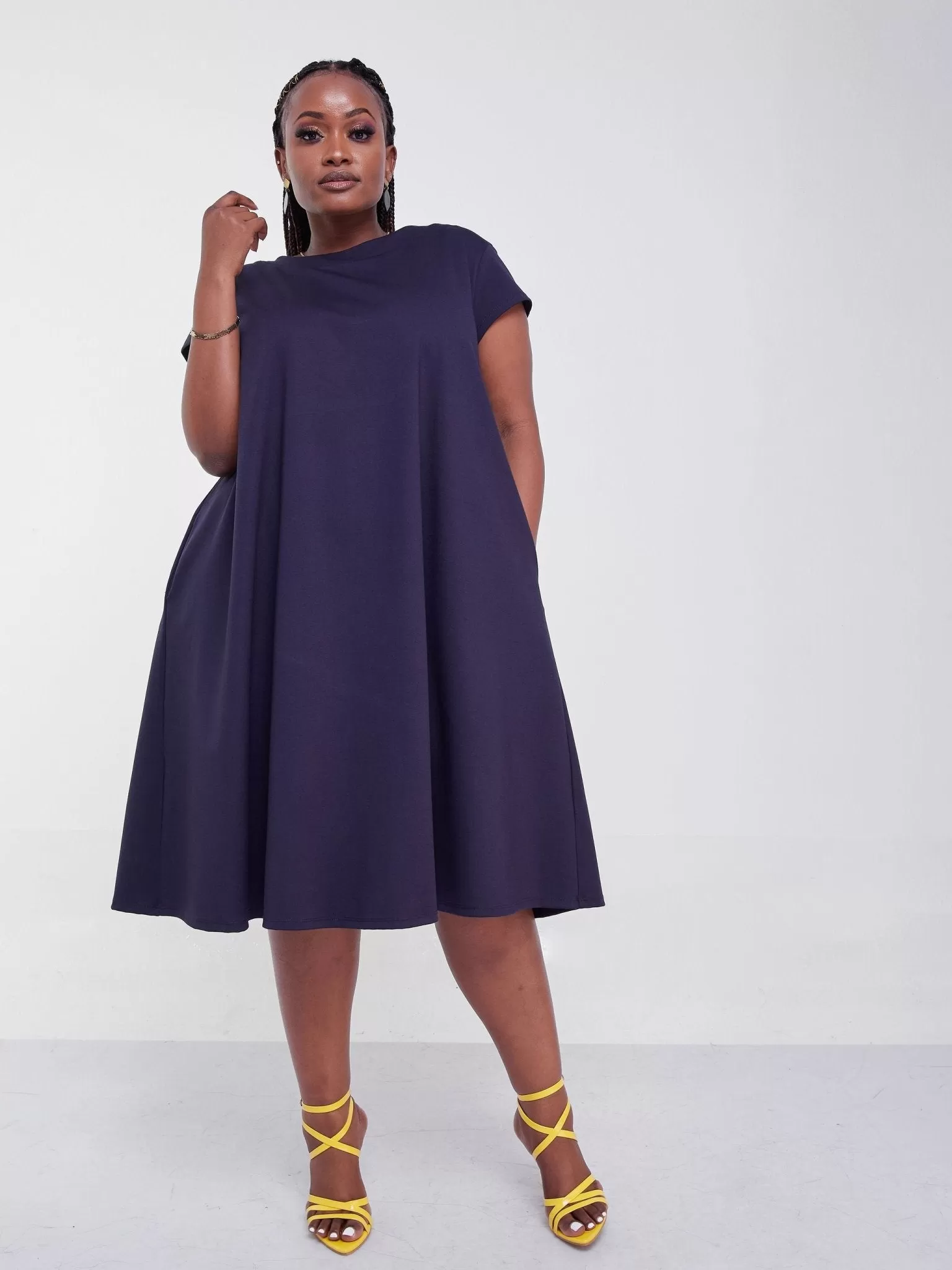 Vivo Jema Cap Sleeve Tent Dress - Navy Blue