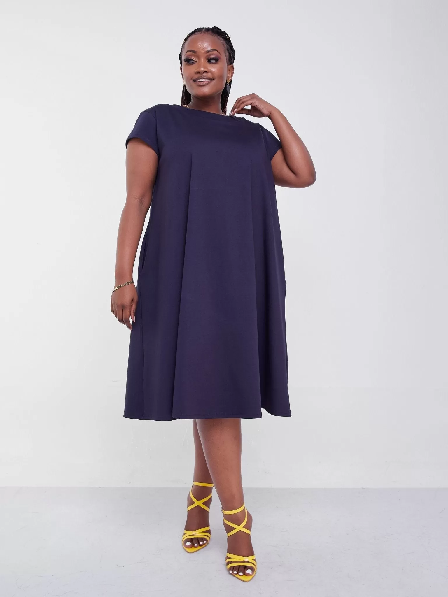 Vivo Jema Cap Sleeve Tent Dress - Navy Blue