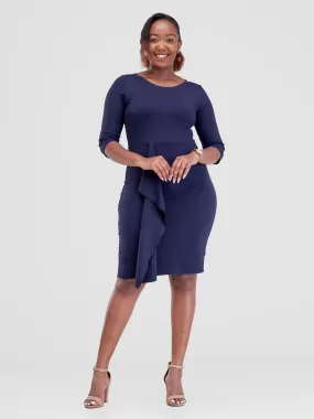 Vivo Tande Front Drape Dress  - Dark Navy