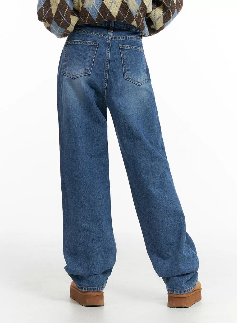 Washed Straight Leg Jeans IF408