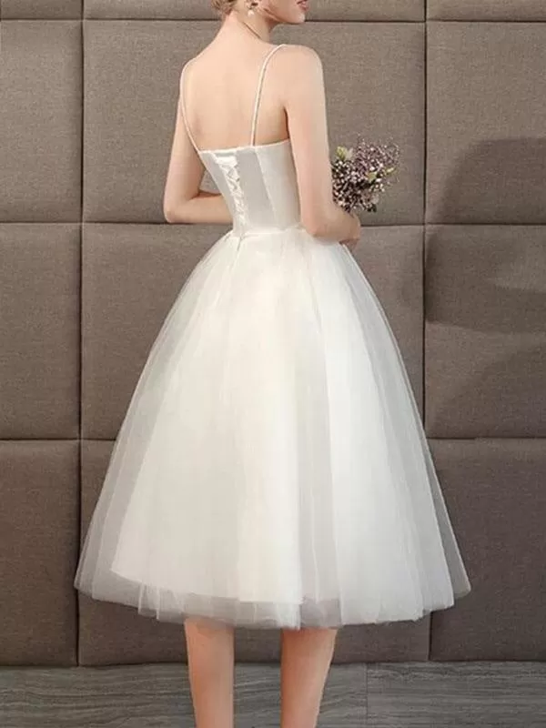 Wedding Dresses Sweetheart Neck Sleeveless A Line Tea Length Short Bridal Dress